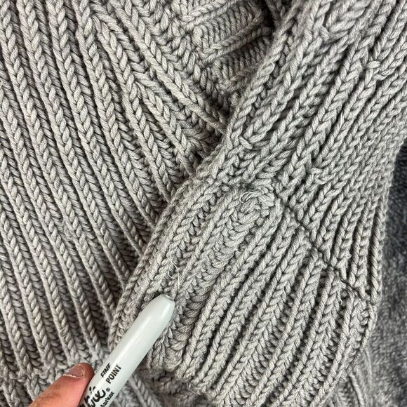 Nicole Farhi Chunky Knitted 100% Wool Hoodie Full Zip Gray Jacket Men's M* - Picture 7 of 16